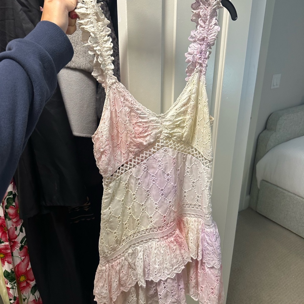 LoveShackFancy Cream and Pink Lace Dress